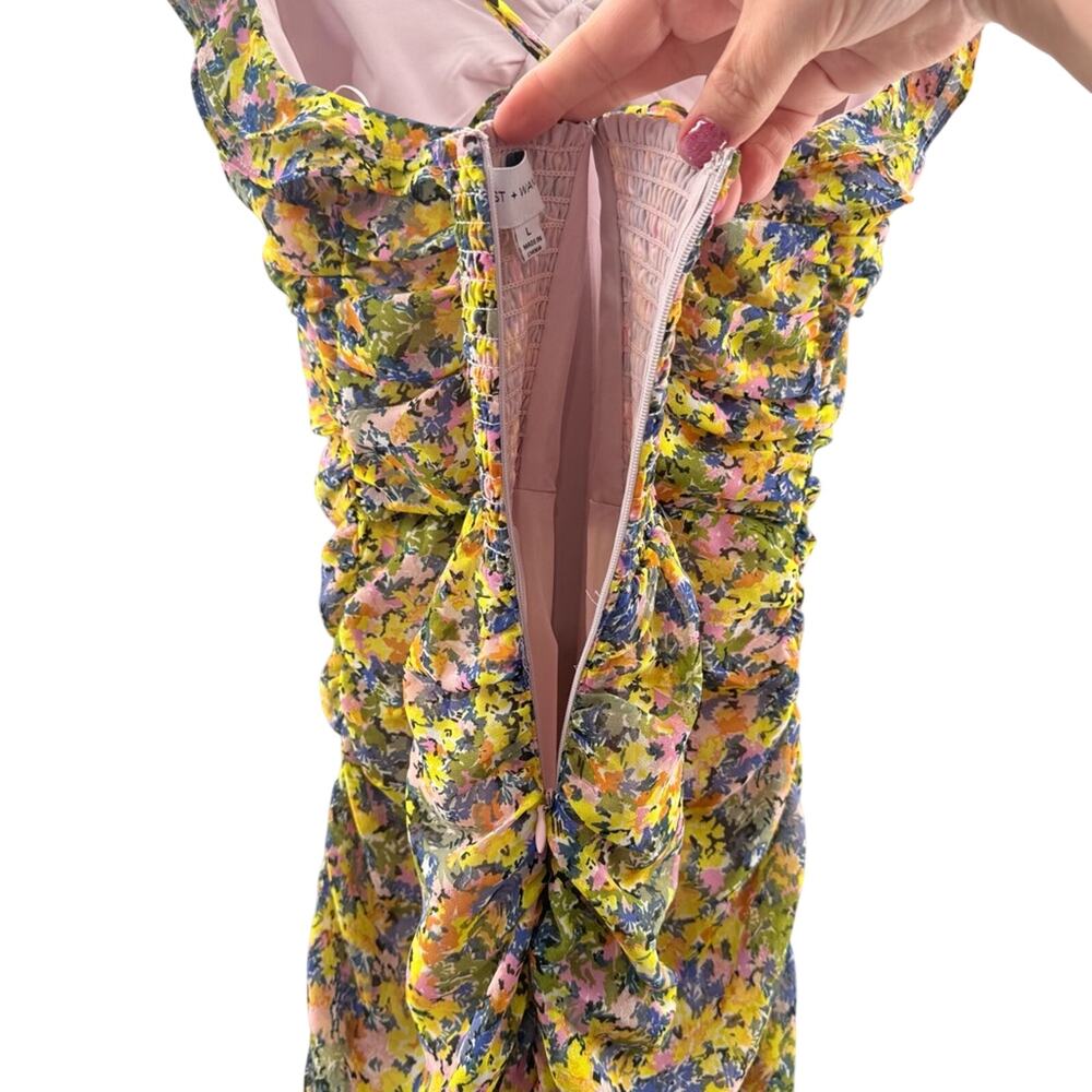 Lost + Wonder Floral Chiffon Ruched Rhodes Paradise Mini Dress Feminine Size L - Picture 11 of 15